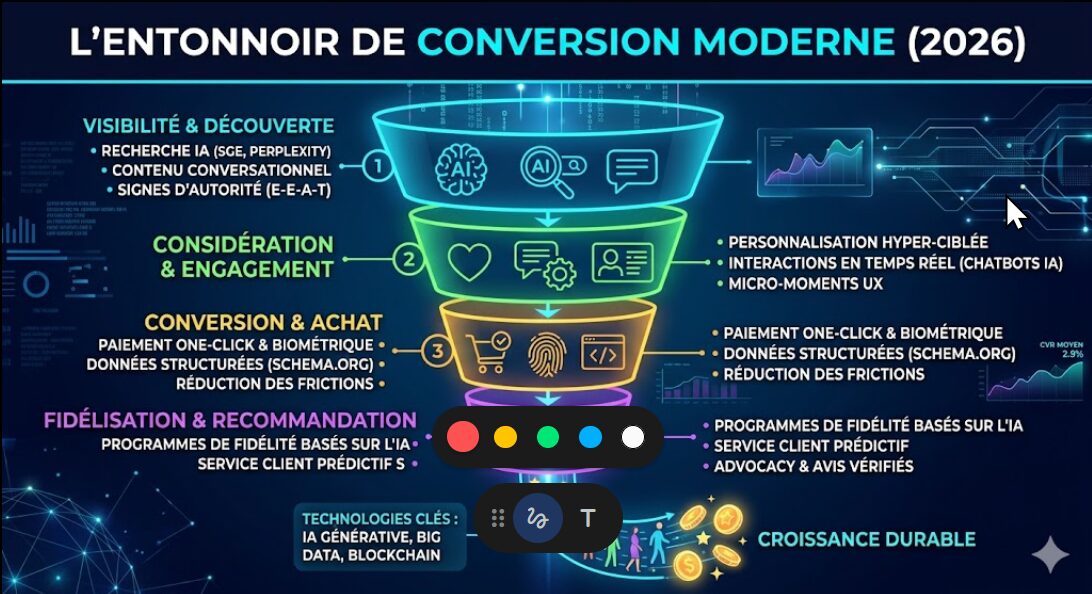 Diagramme de l'entonnoir de conversion moderne en 2026.- Magileads.com